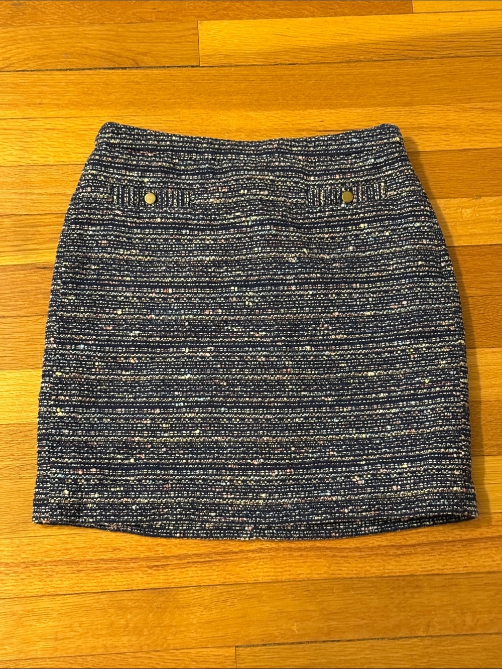 Ann Taylor Loft Navy Blue Tweed Mini Pencil Skirt Size 2P